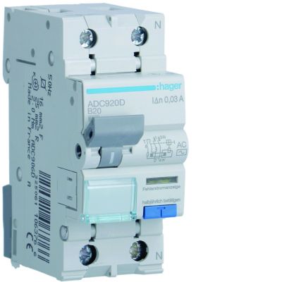 RCBO Wyłącznik różnicowonadprądowy 1P+N 6kA B20A 30mA Typ AC ADC920D HAGER (ADC920D)