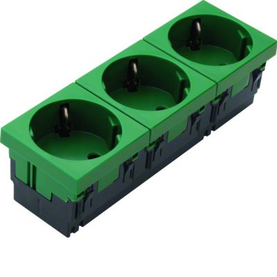 tehalit.GB-EG Gniazdo SCHUKO 33st 3-krotne 45x45mm bezhalogenowe zielone ESR3336029 HAGER (ESR3336029)