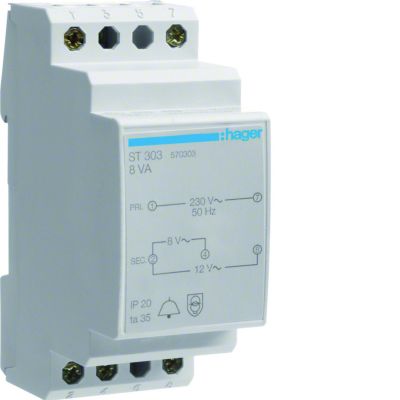 Transformator dzwonkowy 230/8-12VAC 8VA ST303 HAGER (ST303)