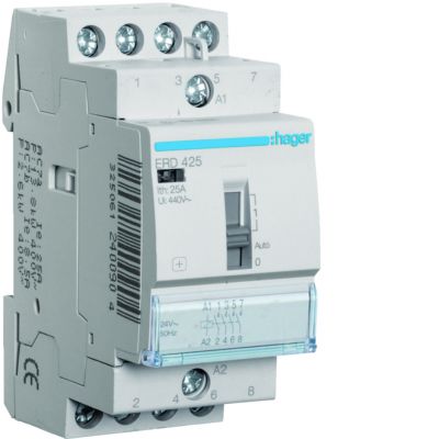 Stycznik modułowy z możliwością sterowania ręcznego 24V AC 4Z 25A AC-7A B ERD425 HAGER (ERD425)