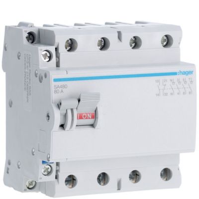 Modułowy rozłącznik izolacyjny z możliwością wyzwalania 4P 80A 400VAC wyposażony w styk pomocniczy SA480 HAGER (SA480)