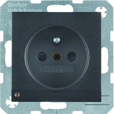BERKER B.X Gniazdo z uziemieniem i podświetleniem orientacyjnym LED antracyt 6765101606 HAGER (6765101606)