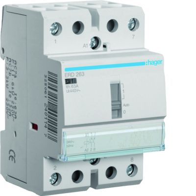 Stycznik modułowy z możliwością sterowania ręcznego 24V AC 2Z 63A AC-7A B ERD263 HAGER (ERD263)