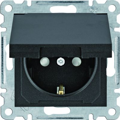 lumina Gniazdo SCHUKO z pokrywą i przesłoną styków czarny HAGER (WL1163)