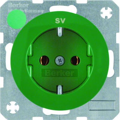 BERKER R.1/R.3 Gniazdo SCHUKO z nadrukiem zielony 47432003 HAGER (47432003)