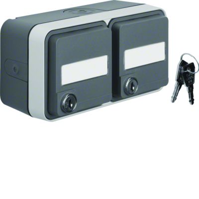 BERKER W.1 Gniazdo SCHUKO 2P+Z na klucz z polem opisowym podwójne kompletne IP55 szary 47893525 HAGER (47893525)