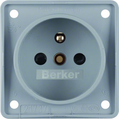 BERKER Integro Flow Gniazdo z uziemieniem z podwyższoną ochroną styków szary 961952506 HAGER (961952506)