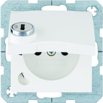 B.Kwadrat Gniazdo z uziemieniem z pokrywą i zamkiem, biały połysk (6768118989)