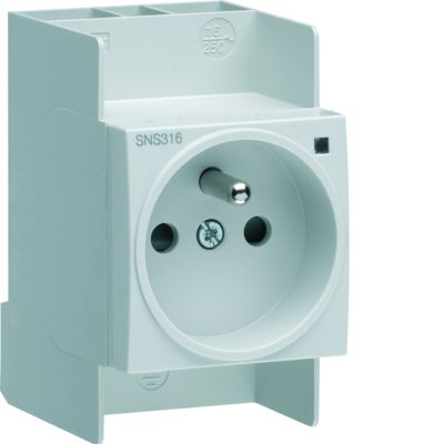 Gniazdo na szynę z uziemieniem 230VAC 10/16A i kontrolą zasilania, zaciski QC (SNS316)