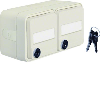 BERKER W.1 Gniazdo SCHUKO 2P+Z na klucz z polem opisowym podwójne kompletne IP55 biały 47893522 HAGER (47893522)