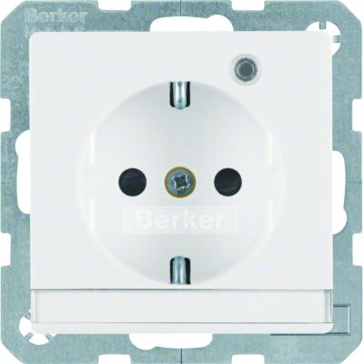 BERKER Q.x Gniazdo SCHUKO z lamką kontrolną i polem opisowym biały aksamit 41106089 HAGER (41106089)