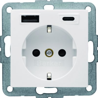 B.Kwadrat Gniazdo SCHUKO z ładowarką USB A+C 20W PD, krem połysk (48148982)