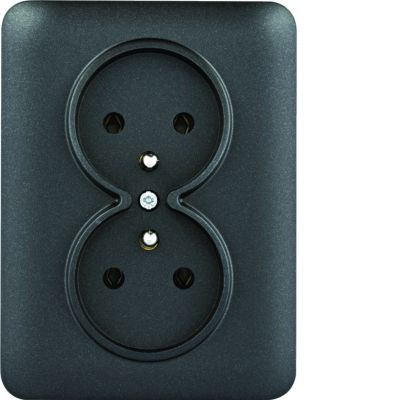 lumina Gniazdo zasilające z uziemieniem podwójne kompletne 16A/250VAC czarny WL1223 HAGER (WL1223)