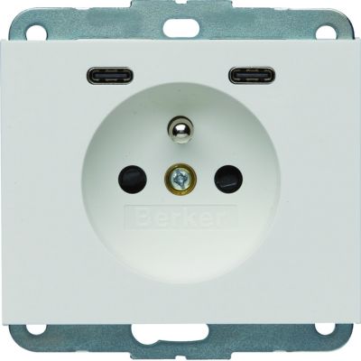 K.1 Gniazdo z uziemieniem z ładowarką USB C+C 20W PD, biały połysk (48167009)