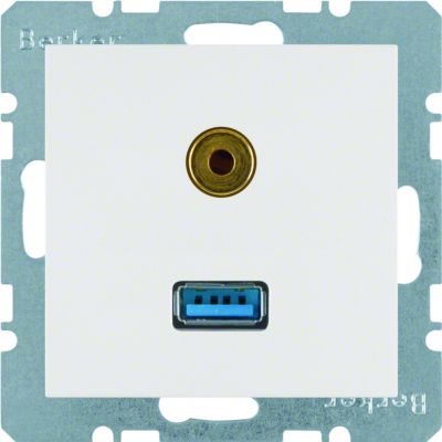 BERKER S.1/B.3/B.7 Gniazdo USB / 3,5mm Audio biały 3315391909 HAGER (3315391909)
