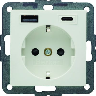 B.x Gniazdo SCHUKO z ładowarką USB A+C 20W PD, biały mat HAGER (48141909)