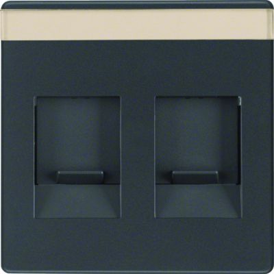 BERKER Q.x Płytka czołowa podwójna zasuwa chroniące przed kurzem pole opisowe antracyt aksamit lakierowana 11816086 HAGER (11816086)