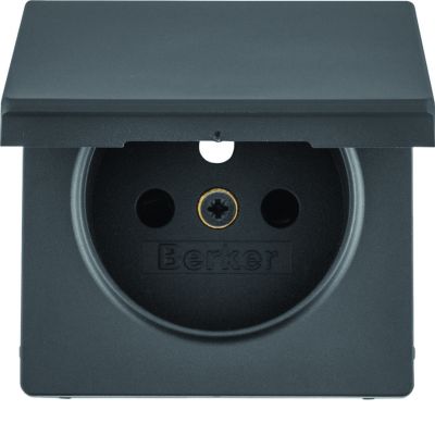 BERKER Q.x Płytka czołowa z przysłonami styków do gniazda z uziemieniem z pokrywą antracyt 3965436086 HAGER (3965436086)