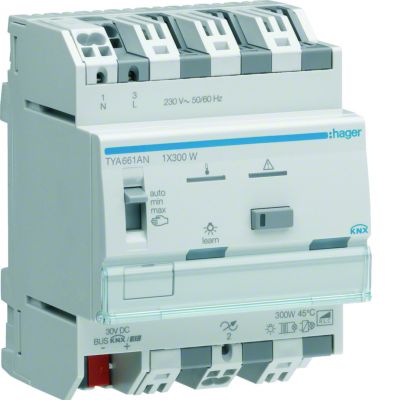KNX system Ściemniacz uniwersalny 1-kanałowy 300W 4 mod TYA661AN HAGER (TYA661AN)