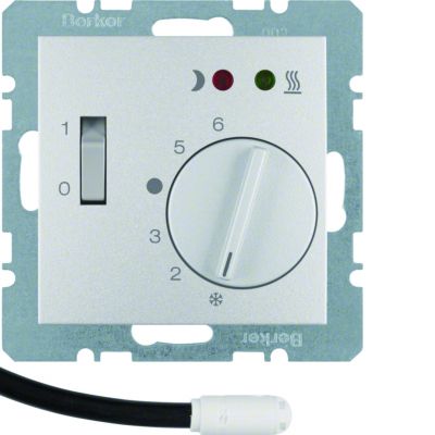 BERKER B.X Regulator temperatury podłogi z stykiem zwiernym elementem centralnym LED aluminium 20341404 HAGER (20341404)