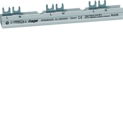 Szyna grzebieniowa widełkowa pozioma LN przerwa 1M + akc 10mm2 63A 10M KDN263AZS HAGER (KDN263AZS)