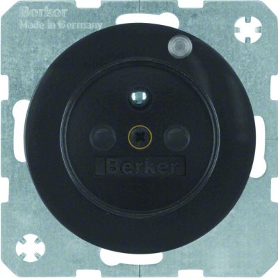 BERKER R.1/R.3 Gniazdo z uziemieniem i diodą kontrolną LED czarny połysk 6765092045 HAGER (6765092045)