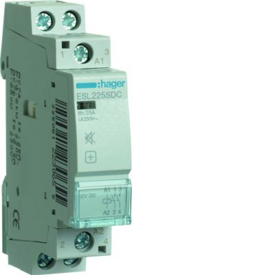 Stycznik modułowy cichy 12V DC 2Z 25A AC-7A B ESL225SDC HAGER (ESL225SDC)