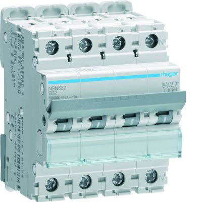 MCB Wyłącznik nadprądowy 10kA/15kA 3P+N B 32A NBN632 HAGER (NBN632)
