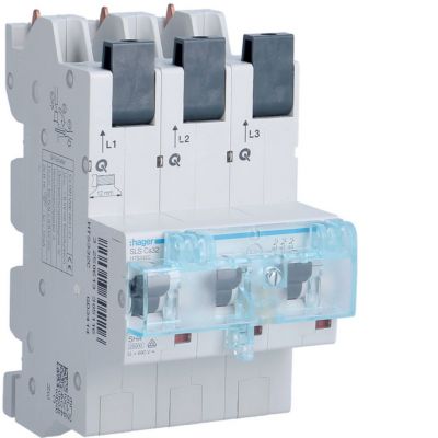MCB SLS Wyłącznik nadprądowy selektywny 3P Cs 32 A szyny Cu 40-12x5/10mm HTS332C HAGER (HTS332C)