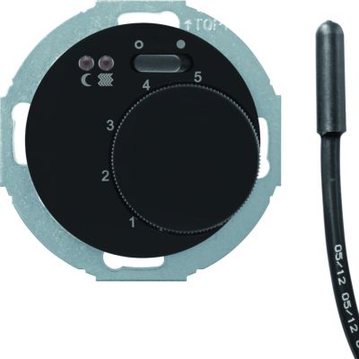 BERKER R.classic/1930/Glas Regulator temperatury podłogi z stykiem zwiernym elementem centralnym LED czarny 20342035 HAGER (20342035)