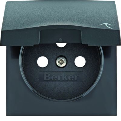 BERKER B.X Płytka czołowa do gniazda z uziemieniem z pokrywą antracyt mat 3965898996 HAGER (3965898996)