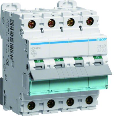 MCB Wyłącznik nadprądowy 10kA/15kA 4P D 16A NDN416 HAGER (NDN416)