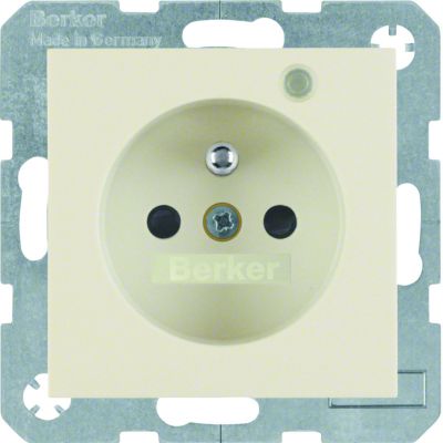 BERKER B.Kwadrat/S.1 Gniazdo z uziemieniem i LED kontrolną z podwyższoną ochroną styków krem 6765098982 HAGER (6765098982)