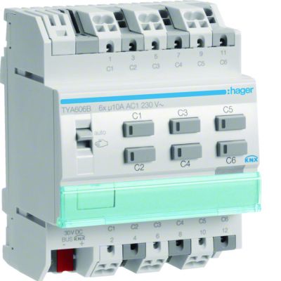 KNX s Sterownik załączający / żaluzjowy 10 A 6-/3-kr 4 mod TYA606B HAGER (TYA606B)