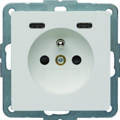 Q.x Gniazdo z uziemieniem z ładowarką USB C+C 20W PD, biały aksamit (48166089)