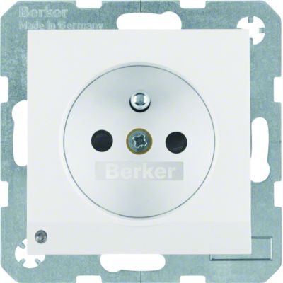 BERKER B.X Gniazdo z uziemieniem i podświetleniem orientacyjnym LED biały 6765108989 HAGER (6765108989)