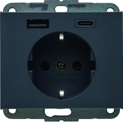 Berker K.1 Gniazdo SCHUKO z ładowarką USB A+C 20W PD, antracyt mat HAGER (48147006)