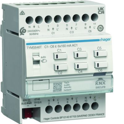 KNX e/s Elektroniczny sterownik grzewczy 6-kanałowy, 24/230 V AC KNX secure (TYMS646T)