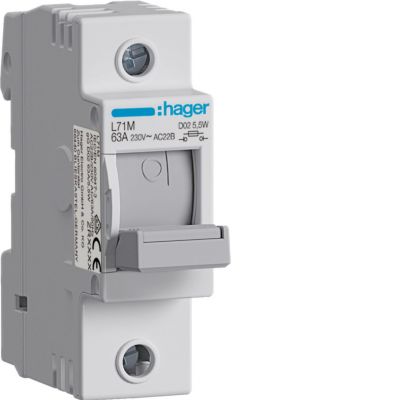 Modułowy rozłącznik bezpiecznikowy poziomy D02 1P 63A 400VAC 110/220VDC L71M HAGER (L71M)