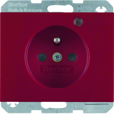 BERKER K.1 Gniazdo z uziemieniem i LED kontrolną z podwyższoną ochroną styków czerwony 6765097015 HAGER (6765097015)