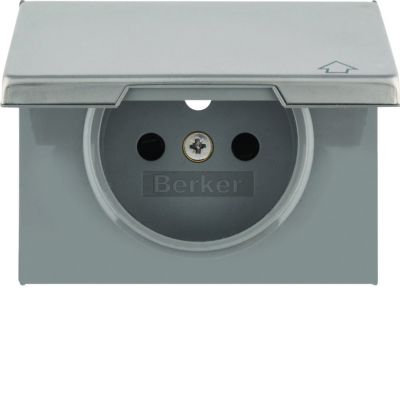 BERKER K.5 Płytka czołowa do gniazda z uziemieniem i pokrywą stal szlachetna nierdzewna 3965777104 HAGER (3965777104)