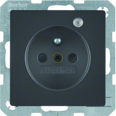 BERKER Q.x Gniazdo z uziemieniem z diodą kontrolną LED z podwyższoną ochroną styków antracyt aksamit lakierowana 6765096086 HAGER (6765096086)
