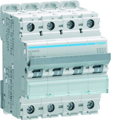 MCB Wyłącznik nadprądowy 10kA/15kA 4P C 6A NCN406 HAGER (NCN406)