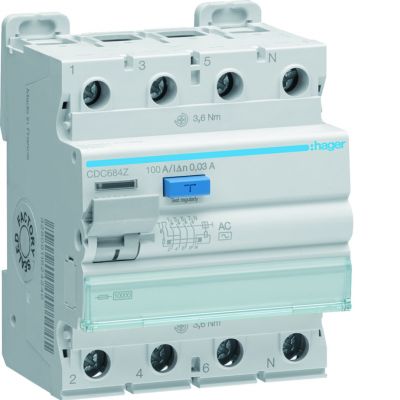 RCCB Wyłącznik różnicowoprądowy 3P+N 100A 30mA 10kA AC (CDC684Z)