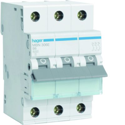 MCB Wyłącznik nadprądowy 6kA 3P B6A MBN306E HAGER (MBN306E)