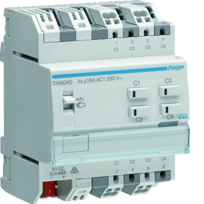 KNX e/s Sterownik załączający/żaluzjowy obciążenie pojemnościowe 16 A 4-/2-kr TXA604D HAGER (TXA604D)