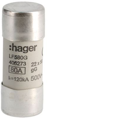 Wkładka bezpiecznikowa cylindryczna CH-22 22x58mm gG 80A 500VAC LF580G HAGER (LF580G)