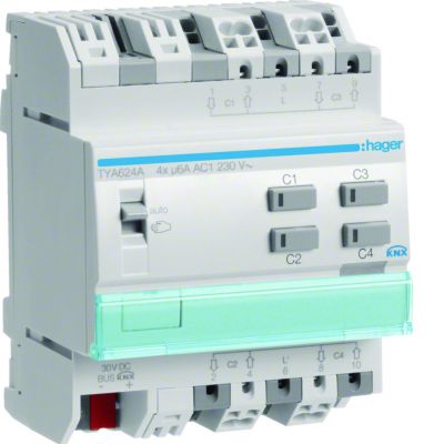 KNX system Sterownik rolet 4-krotny 230V AC 4M TYA624A HAGER (TYA624A)