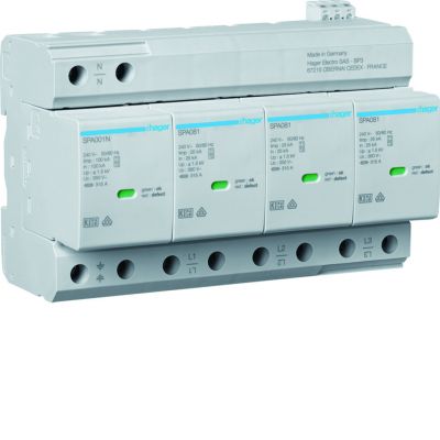 SPD T1+T2 4P sieć TN-S/TT Iimp=100kA Up?1,5kV styk SPA801 HAGER (SPA801)