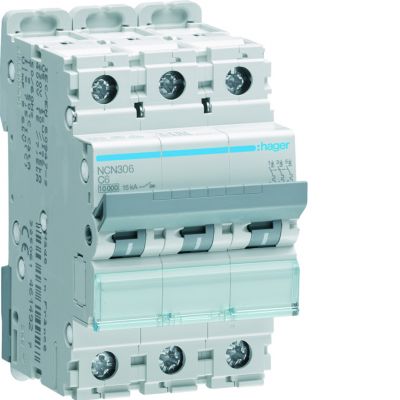 MCB Wyłącznik nadprądowy 10kA/15kA 3P C 6A NCN306 HAGER (NCN306)
